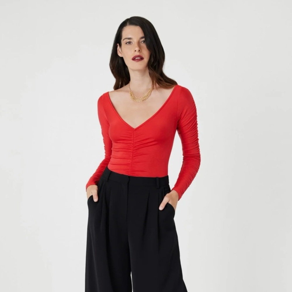 BCBGMAXAZRIA Ruched Bodysuit - Jewel Red, XS